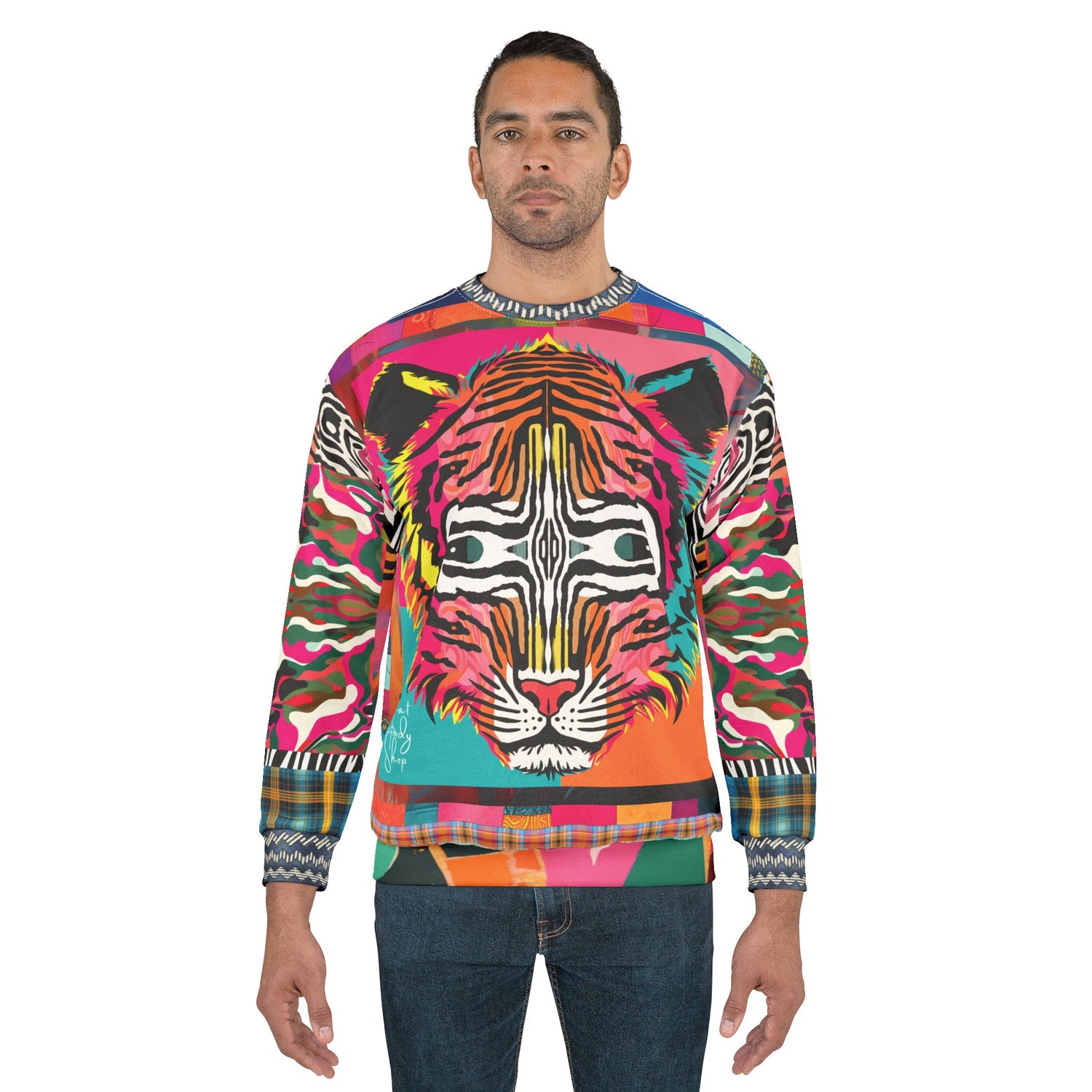 Tiger in Colorful Carnivale Pop Art  Unisex Sweatshirt (Gold Label)