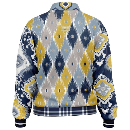 Chaqueta deportiva unisex de poliéster ecológico batik indio azul marino real y amarillo 