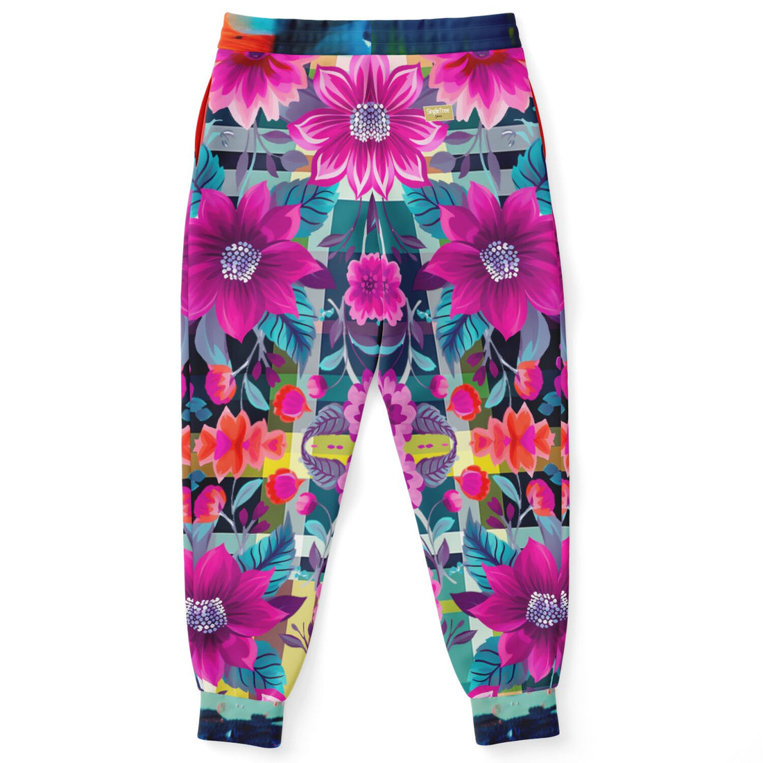 Look of Betrayal - Joggers unisex de poliéster ecológico con estampado floral y cuadros rosas