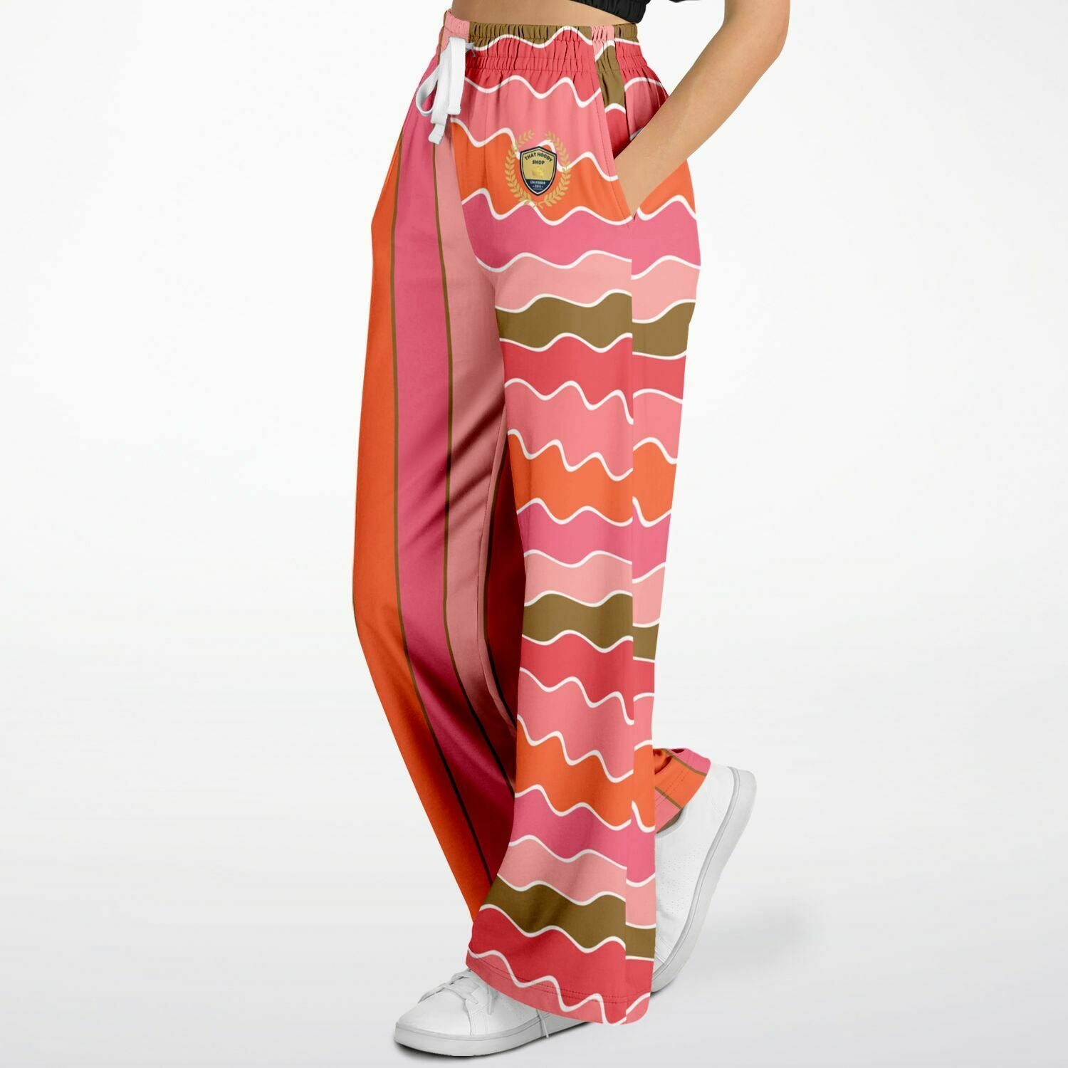 Coral Lipstick Rugby Stripe Eco-Poly Wide Leg Pants