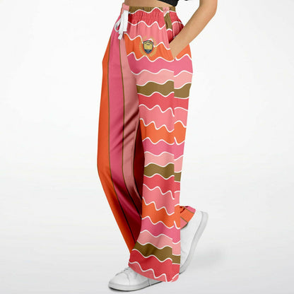 Coral Lipstick Rugby Stripe Eco-Poly Wide Leg Pants