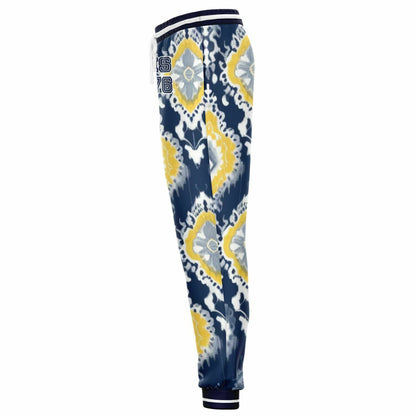 Joggers unisex Eco-Poly Batik indio azul marino real y amarillo 