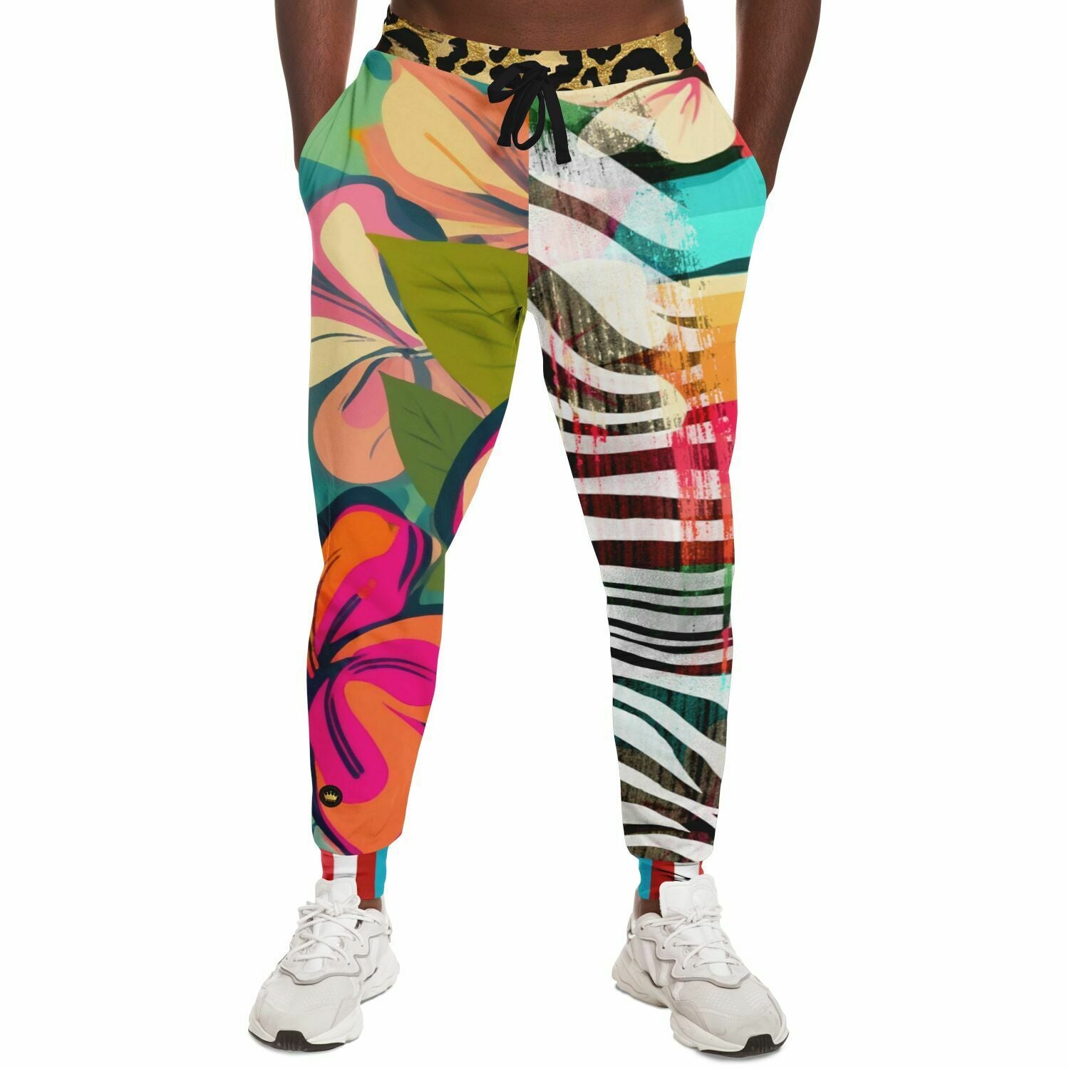 Hombre en transición Joggers unisex con estampado floral de cebra y eco-poliéster 