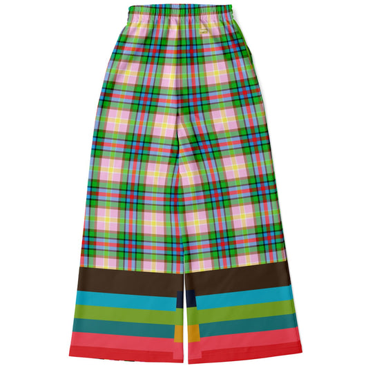 Rainbow Elephant Pink Plaid Rugby Stripe Eco-Poly Wide Leg Pants