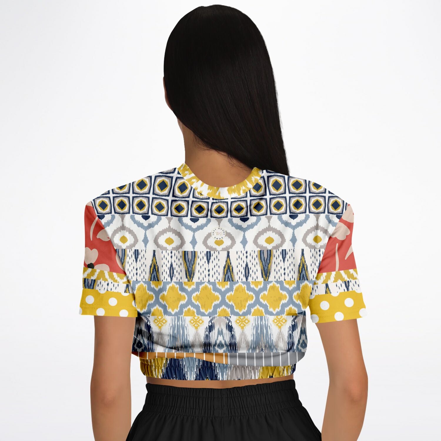 Tallulah Bankhead Elevate Patchwork Short Sleeve Eco-Poly Cropped Sweater