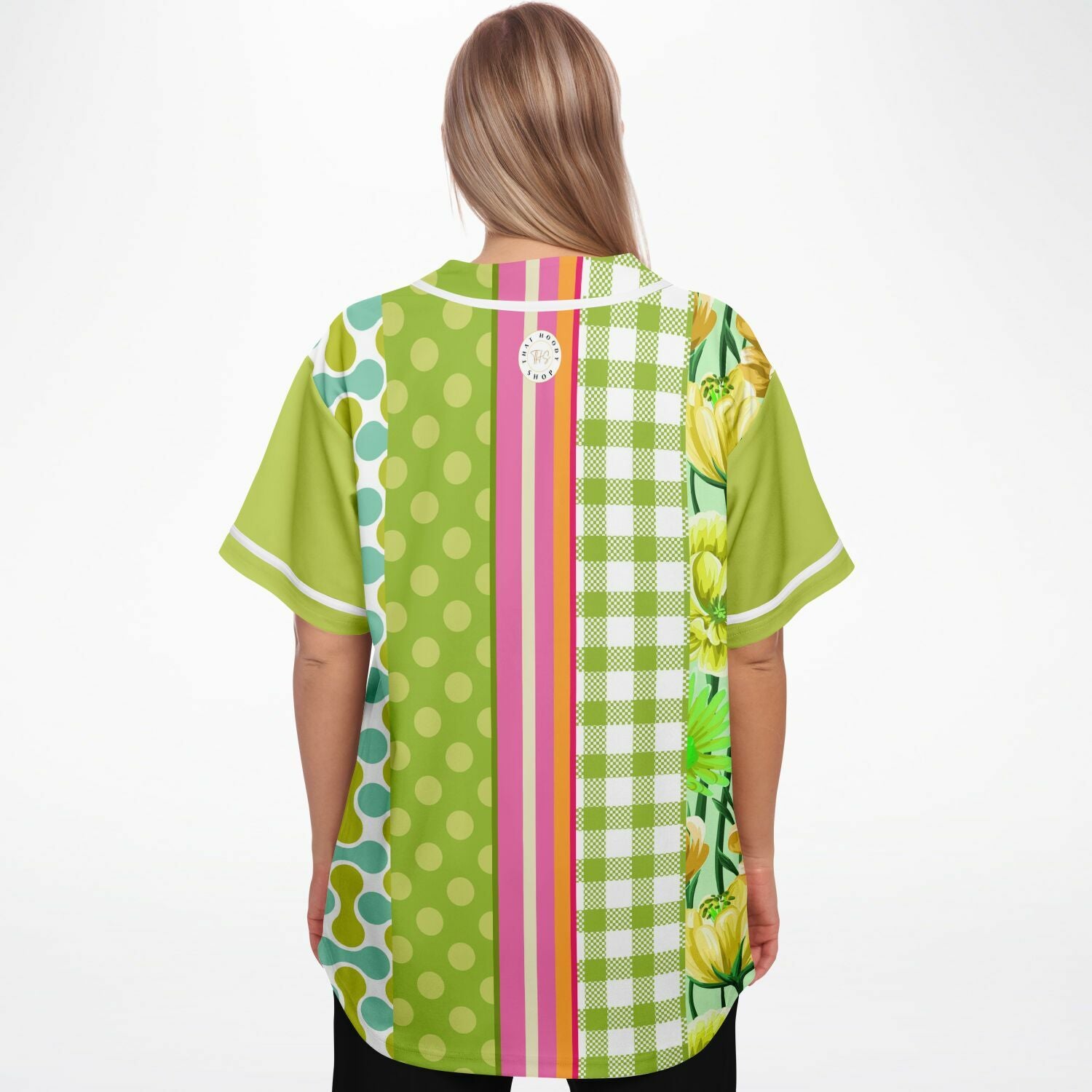 Green Anjou Pear Striped Patchwork Eco-Poly Baseball Jersey