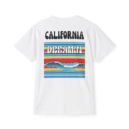 California Dreamin Ocean Wave Stripe Heavyweight Unisex Pocket T-Shirt