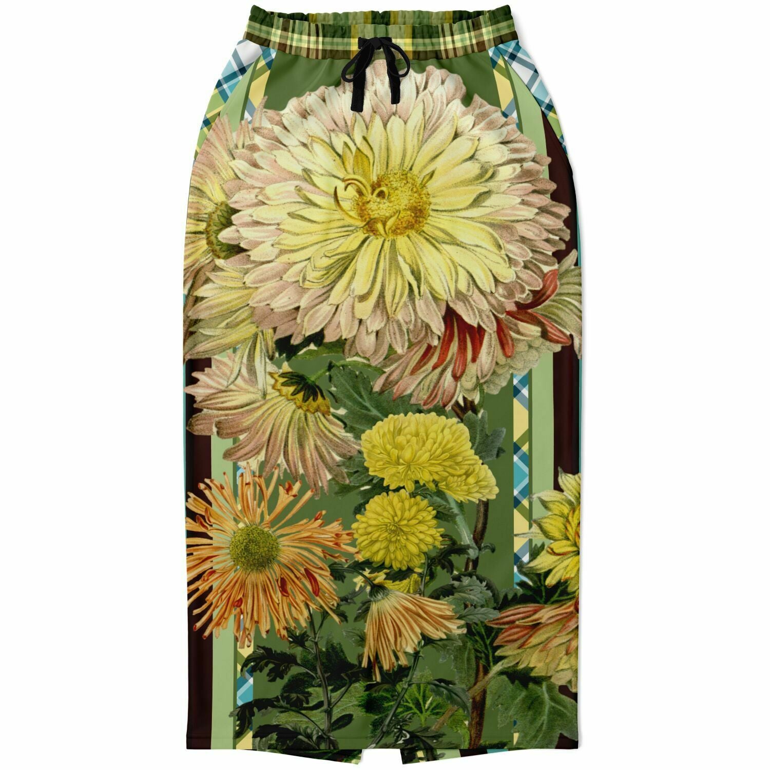 Green Caravan Floral Striped Eco-Poly Long Pocket Skirt