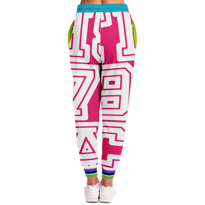 Monograma THS 1976 CA en joggers unisex de poliéster ecológico rosa fuerte 