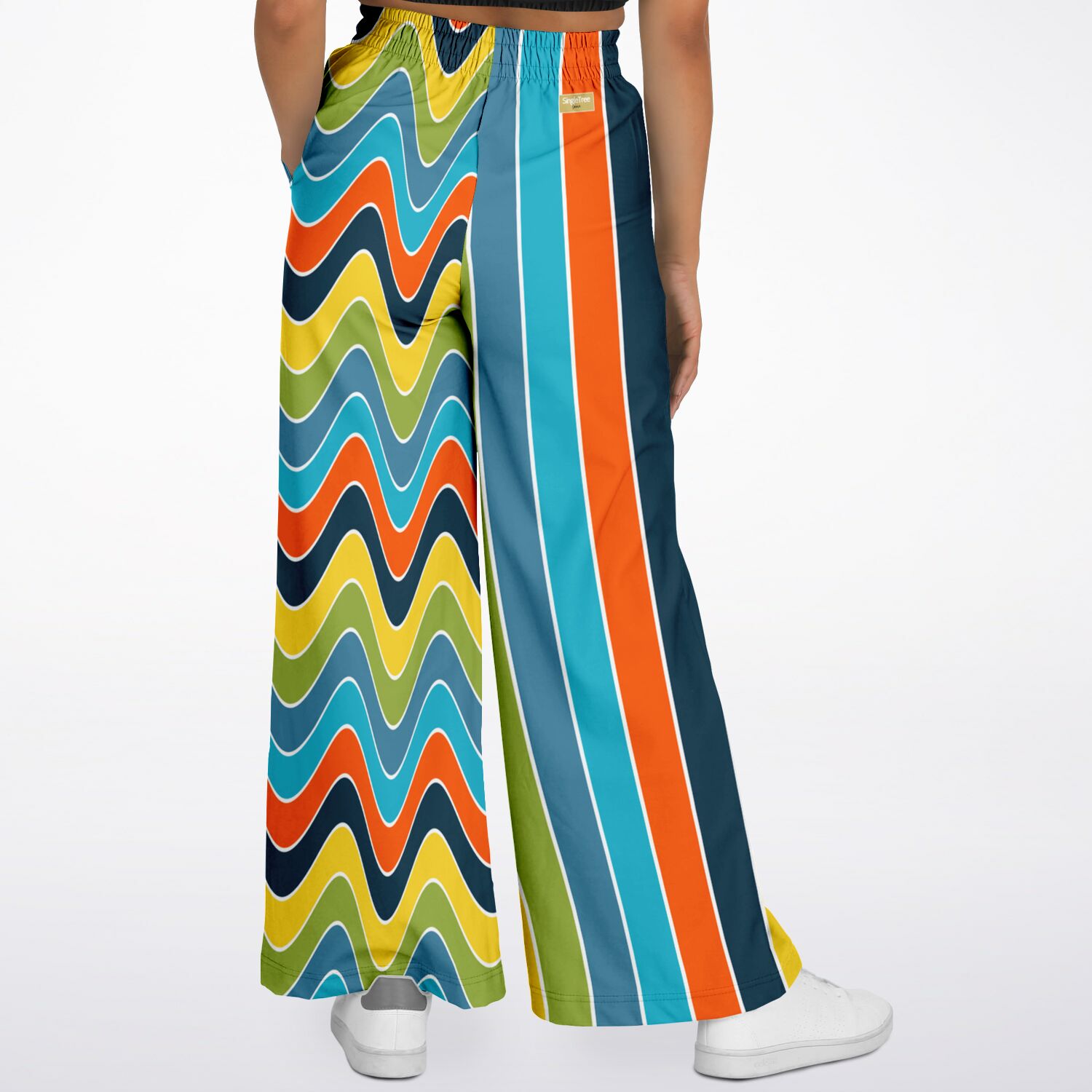 Atlantean Blue Rugby Stripe Eco-Poly Wide Leg Pants