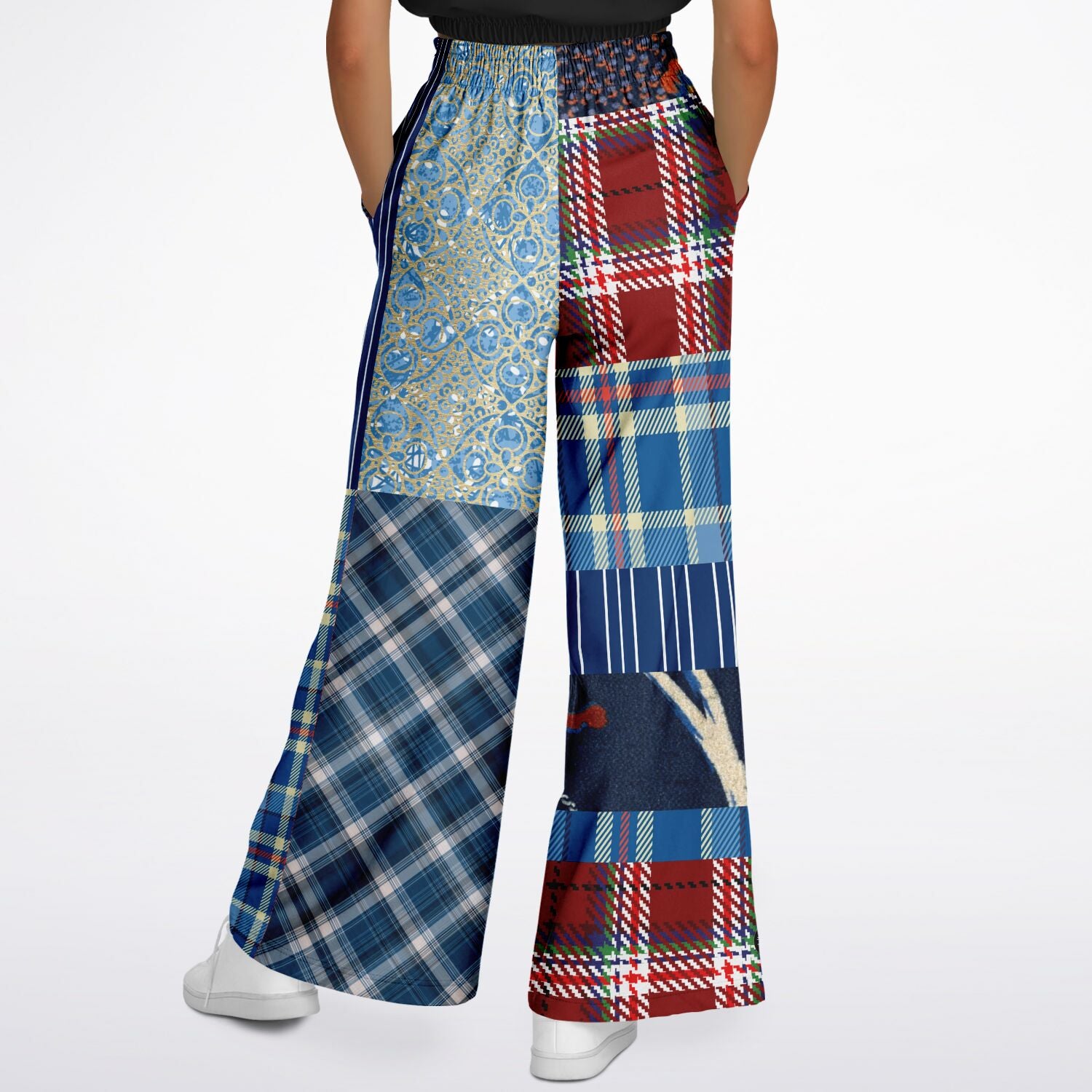 Andromeda Blue Hobo Patchwork Eco-Poly Wide Leg Pants