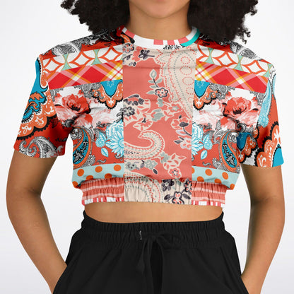 Coral Springs Hippie Patchwork Eco-Poly Short Sleeve Cropped Sweater