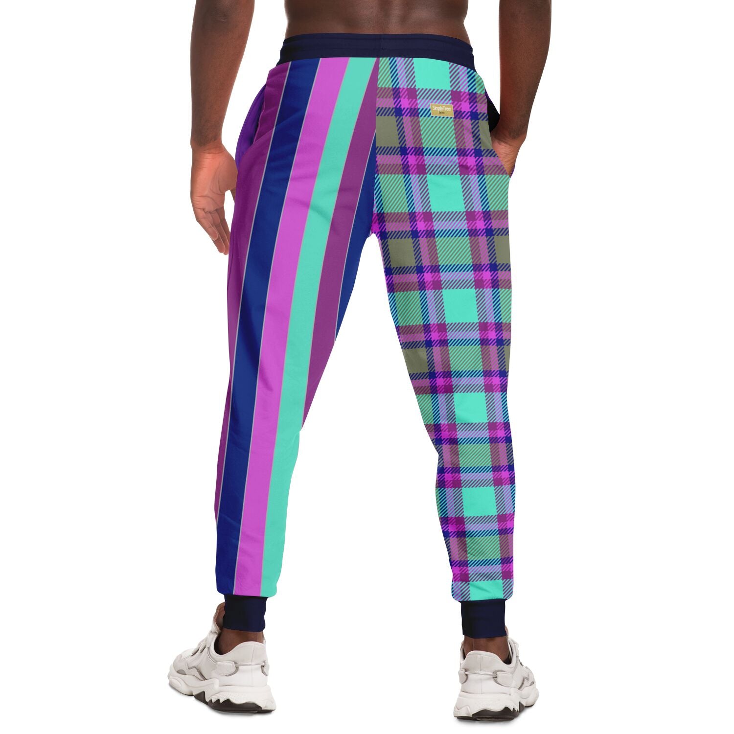 Joggers unisex de poliéster ecológico con rayas de rugby a cuadros de Purpalicious 