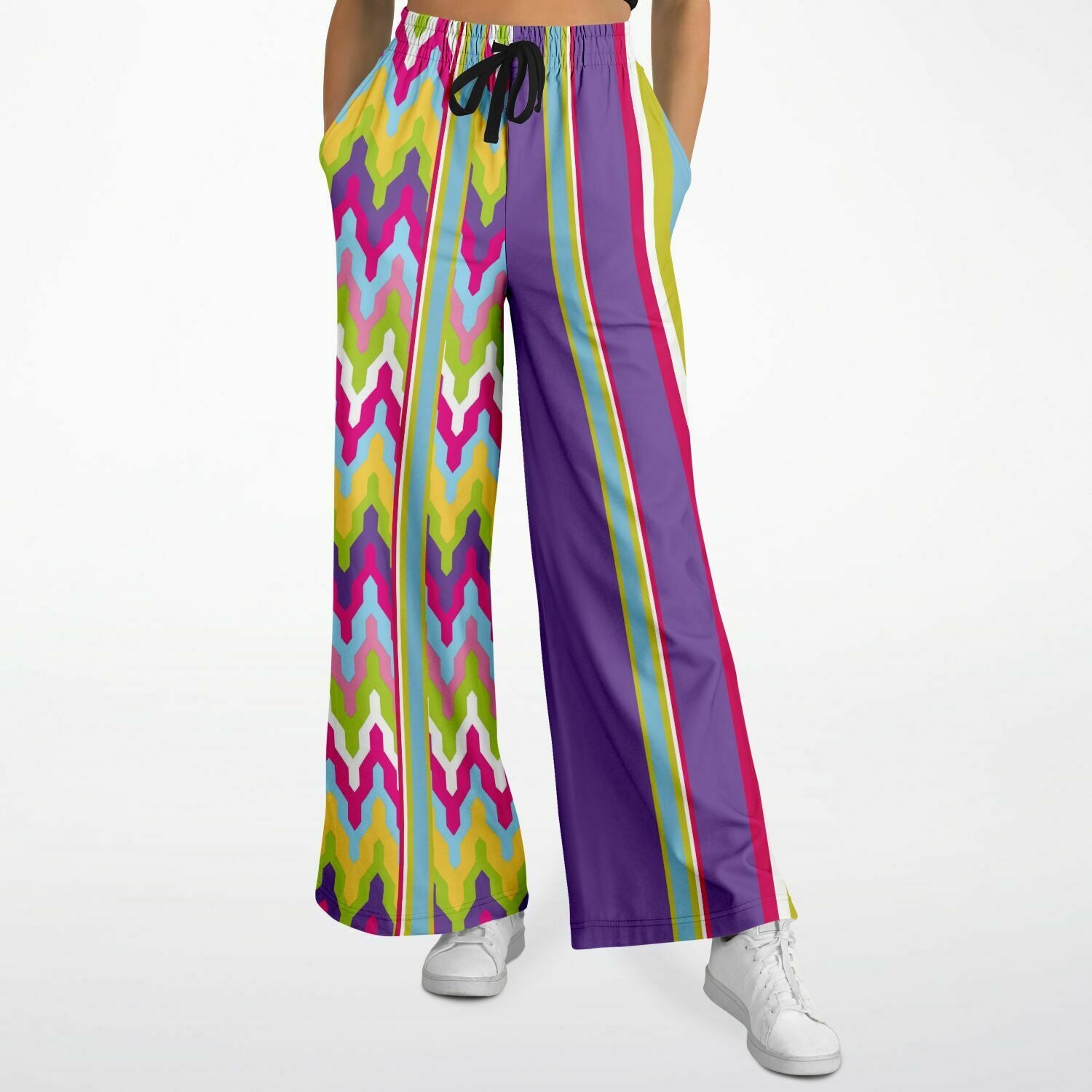 Groovy Purple Calypso Stripe Eco-Poly Wide Leg Pants