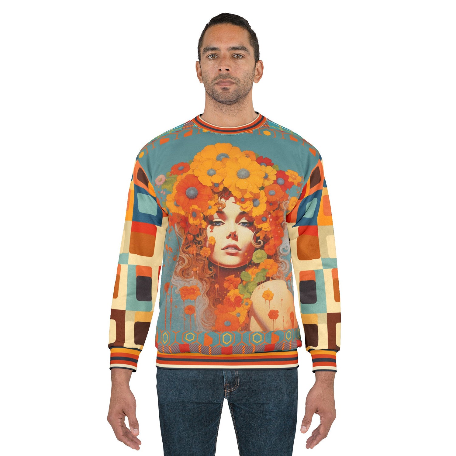 70s Girl in Bed of Flowers Unisex Sweatshirt (Gold Label)