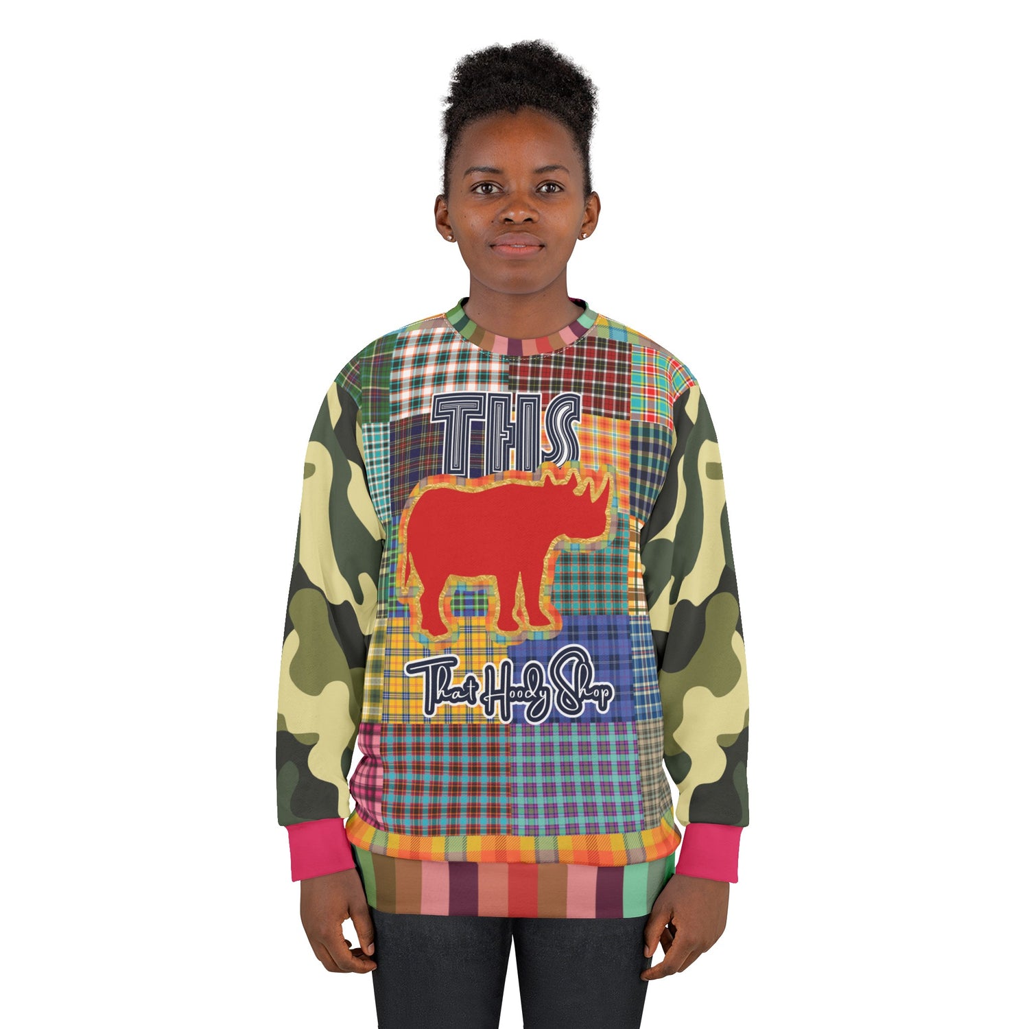 La sudadera unisex Preppy Woodsman Plaid Patchwork Rhino