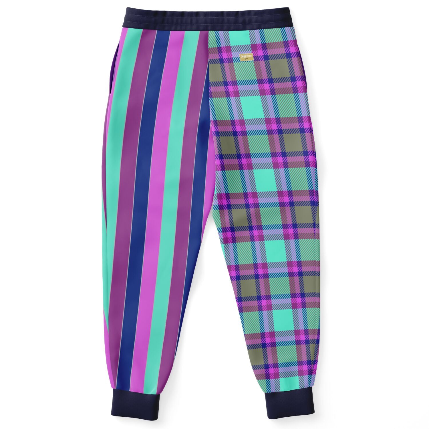 Joggers unisex de poliéster ecológico con rayas de rugby a cuadros de Purpalicious 