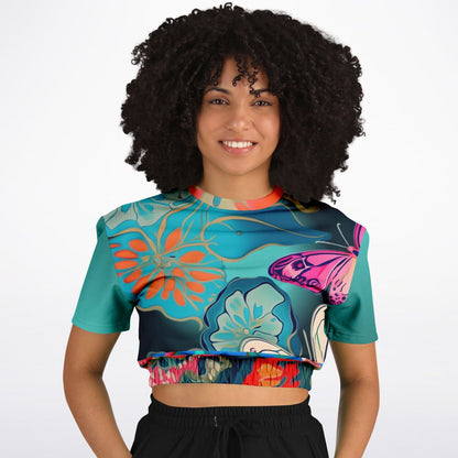 Midnight Butterfly Melody Eco-Poly Short Sleeve Cropped Sweater