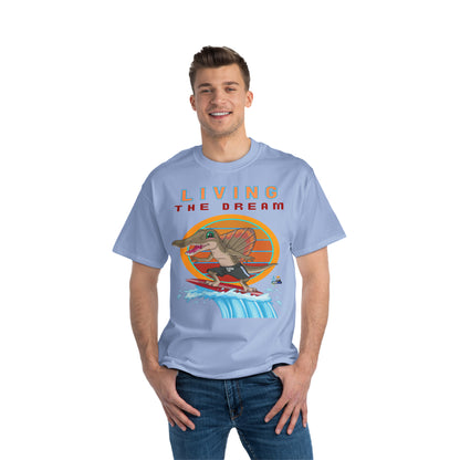 Camiseta pesada Living the Dream Dinosaur Surfer