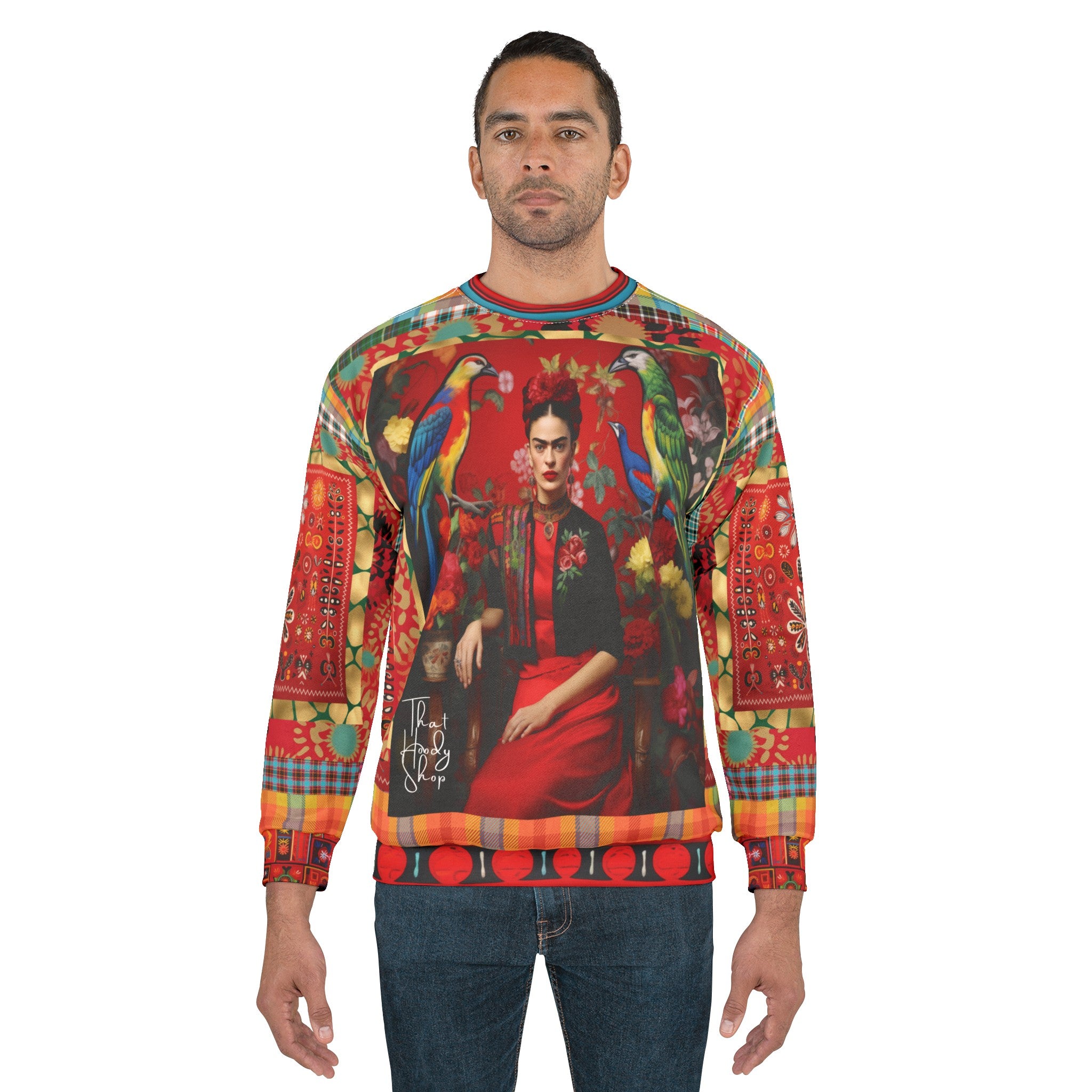 [Frida Kahlo Inspired] Woman in Exotic Bird Mid-Weight Polyester Unisex Sweatshirt (Gold Label)