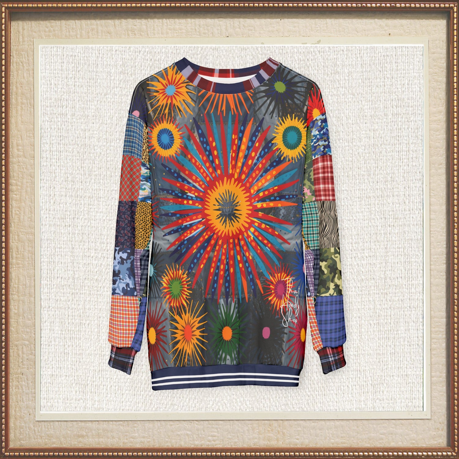 Hippie Sunburst in Denim Patchwork Unisex Sweatshirt (Gold Label)