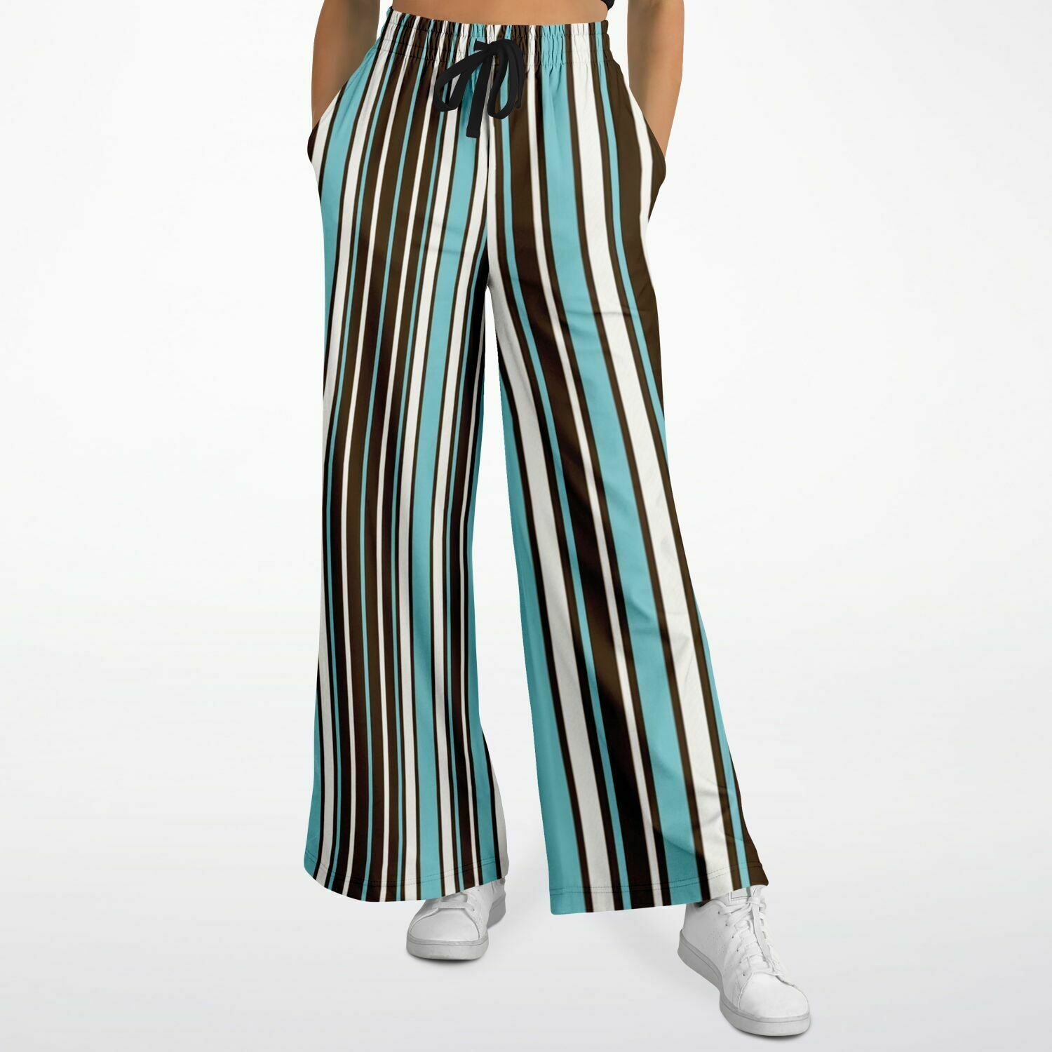 Turk and Caicos Ocean Stripe Eco-Poly Wide Leg Pants