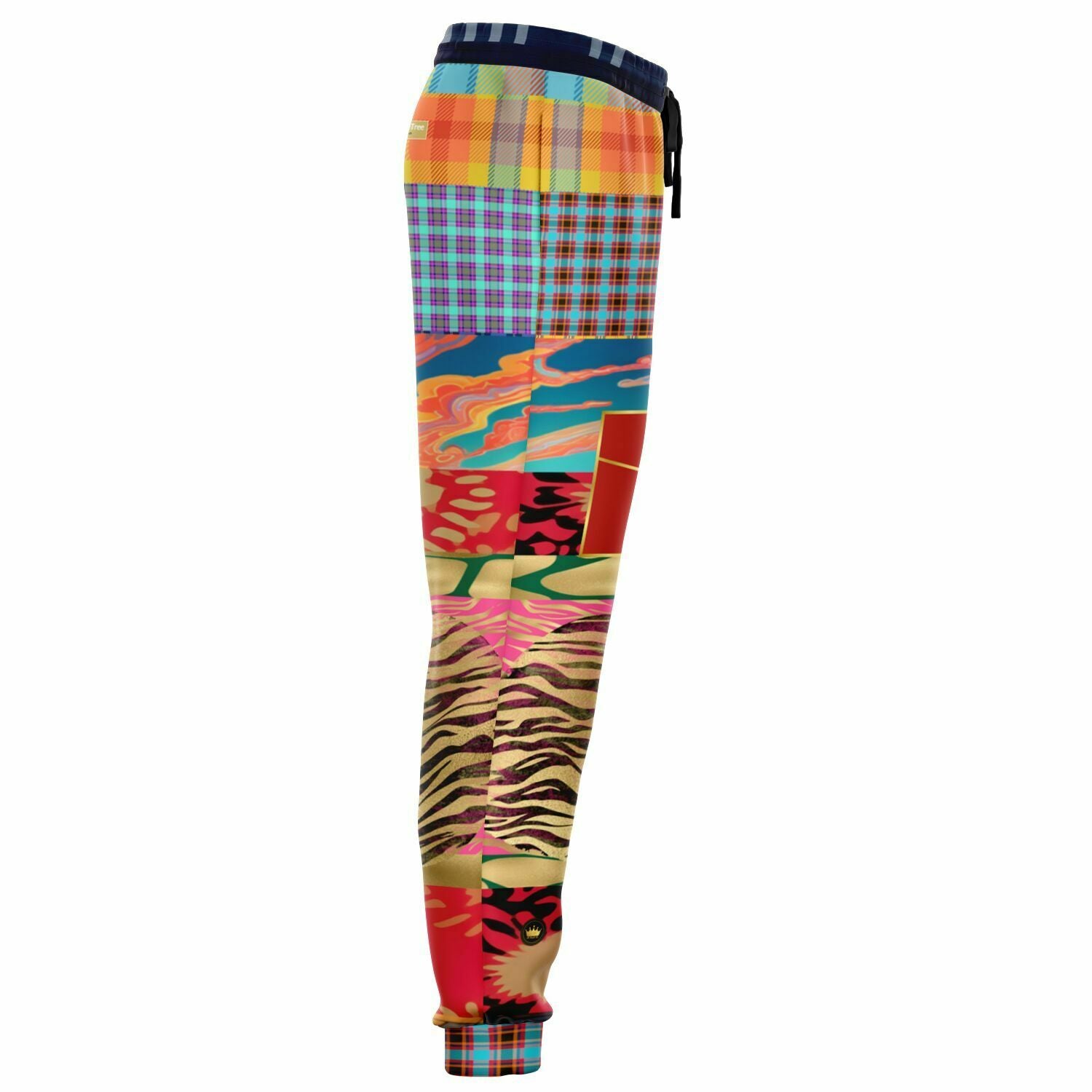 Walking the Runway Joggers unisex de eco-poliéster con patchwork de cebra