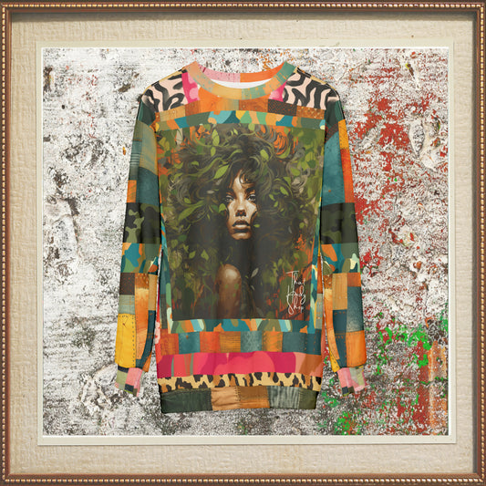 Sudadera unisex con estampado de patchwork de camuflaje y chica de la naturaleza