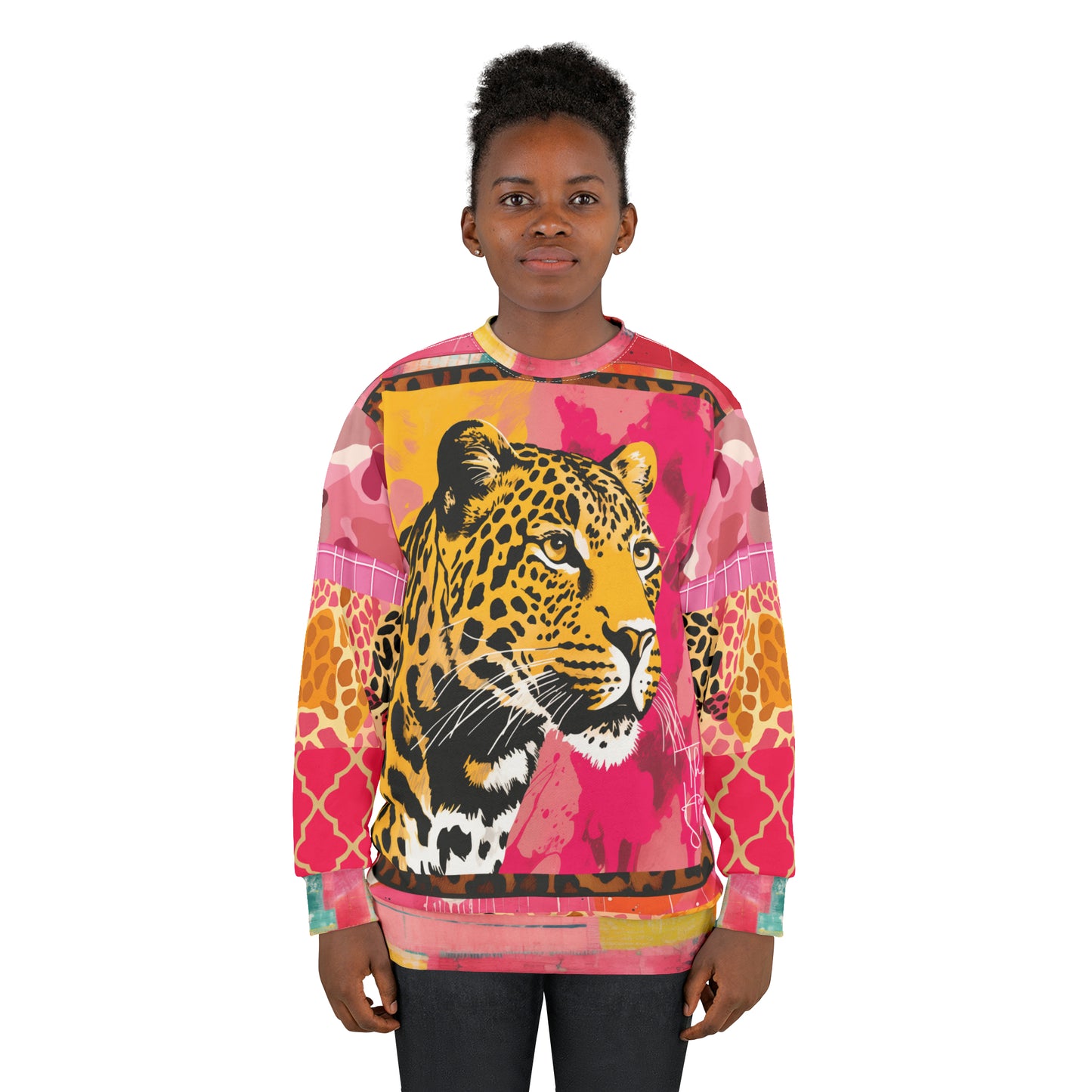 Cheetah in Pink Patchwork Unisex Sweatshirt