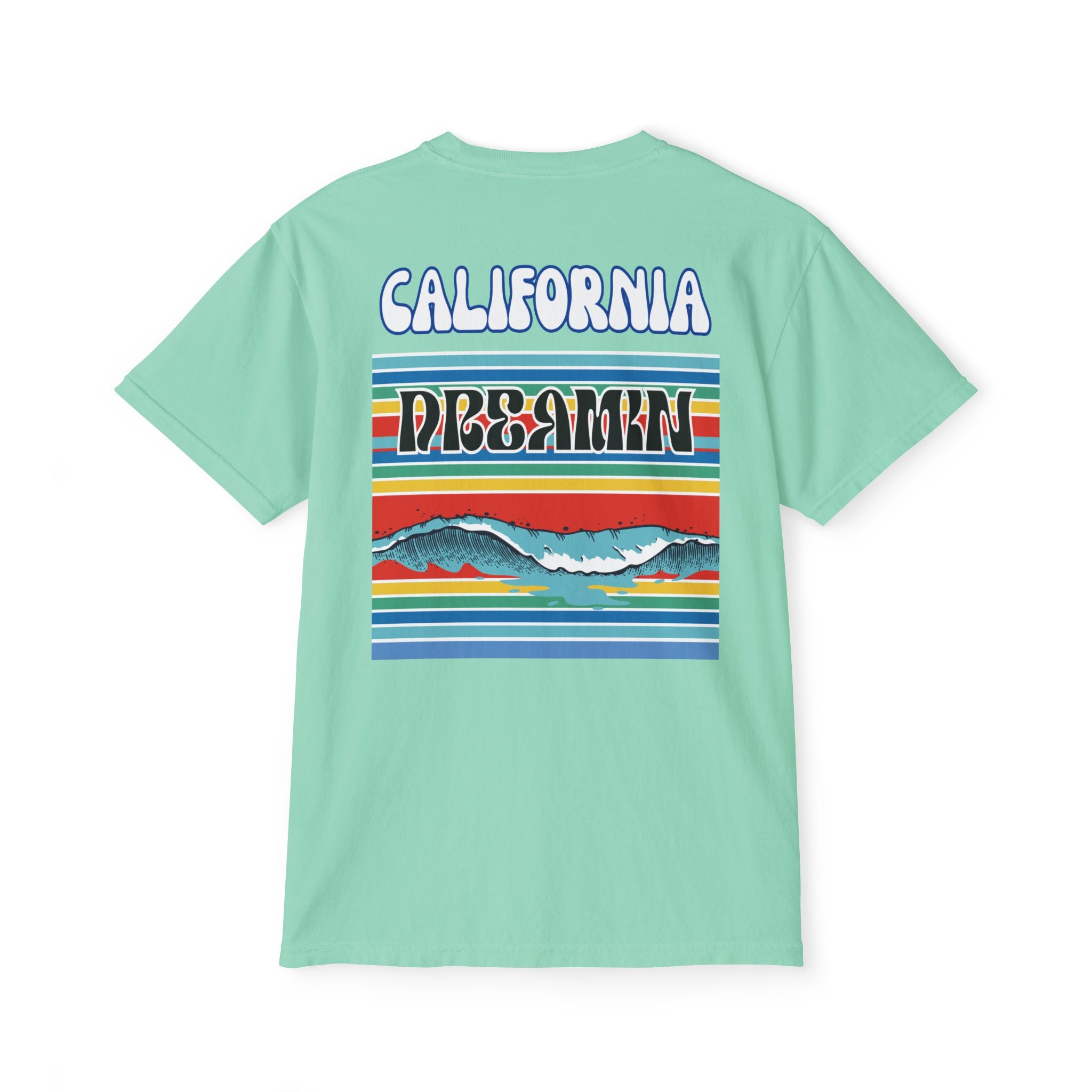 California Dreamin Ocean Wave Stripe Heavyweight Unisex Pocket T-Shirt