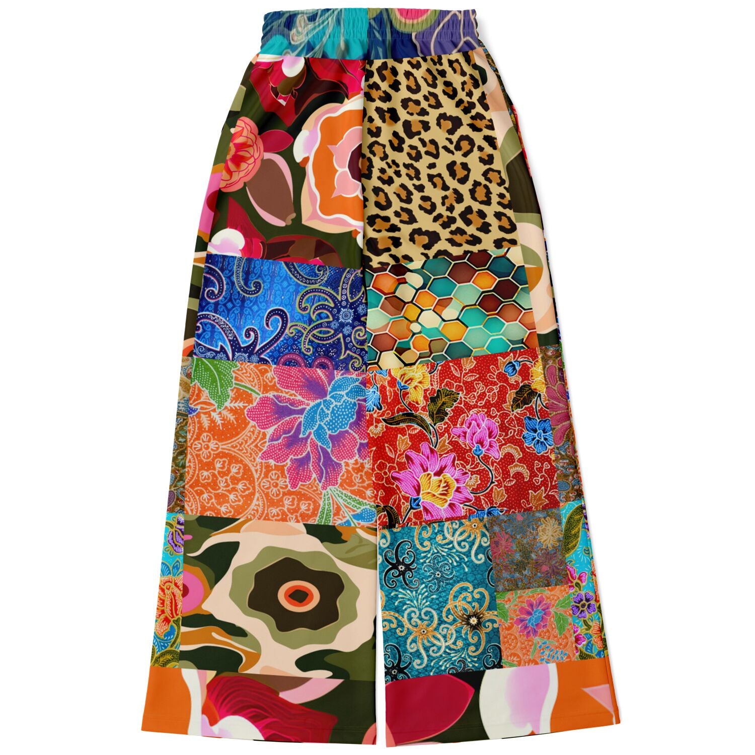 Sweet Clementine Batik Patchwork Eco-Poly Wide Leg Pants