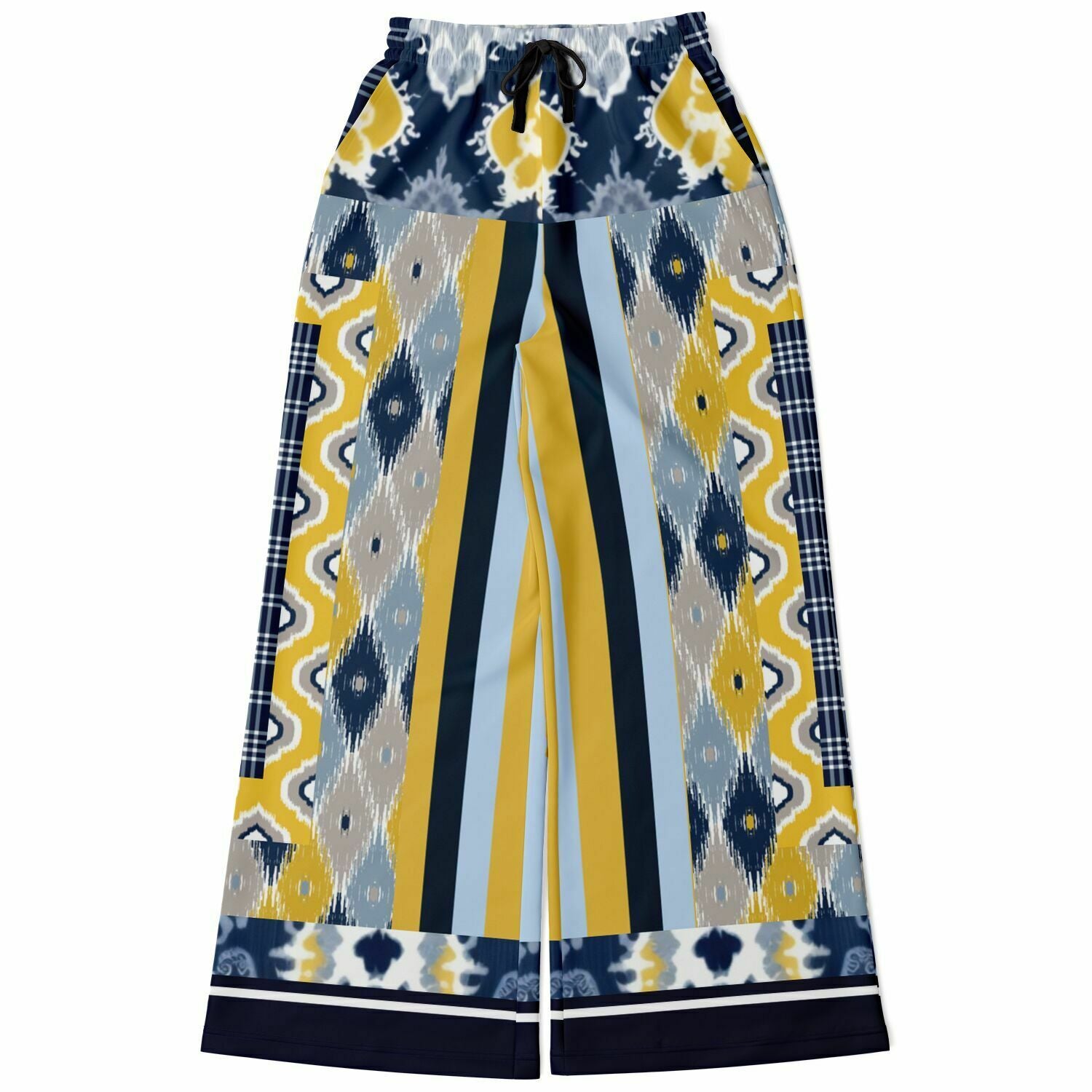 Royal Navy and Yellow Indian Batik Eco-Poly Wide Leg Pants