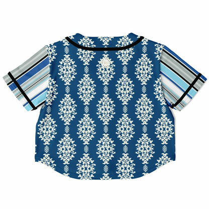 Blue Agadir Floral Stripe Cropped Button Front Jersey copy