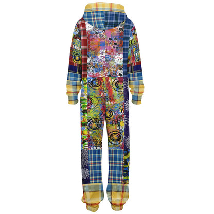 Barcelona Plaid Geometric Patchwork Unisex Fleece Romper