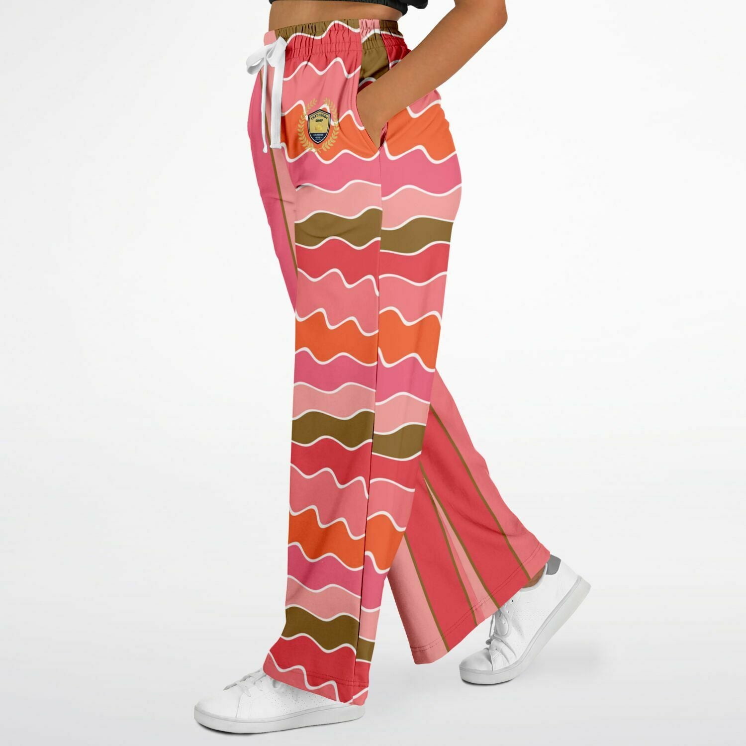 Coral Lipstick Rugby Stripe Eco-Poly Wide Leg Pants