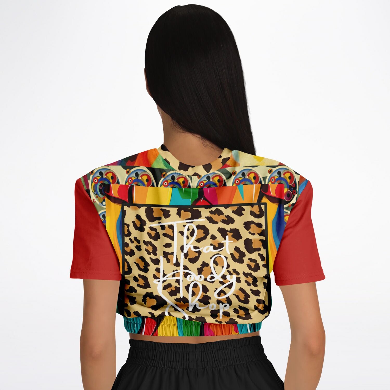 Afro-Queen Solace Cheetah Rainbow Geo Eco-Poly Short Sleeve Cropped Sweater