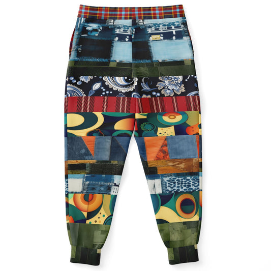 Joggers unisex de poliéster ecológico con estampado de patchwork de Kabuki Theatre Girl 