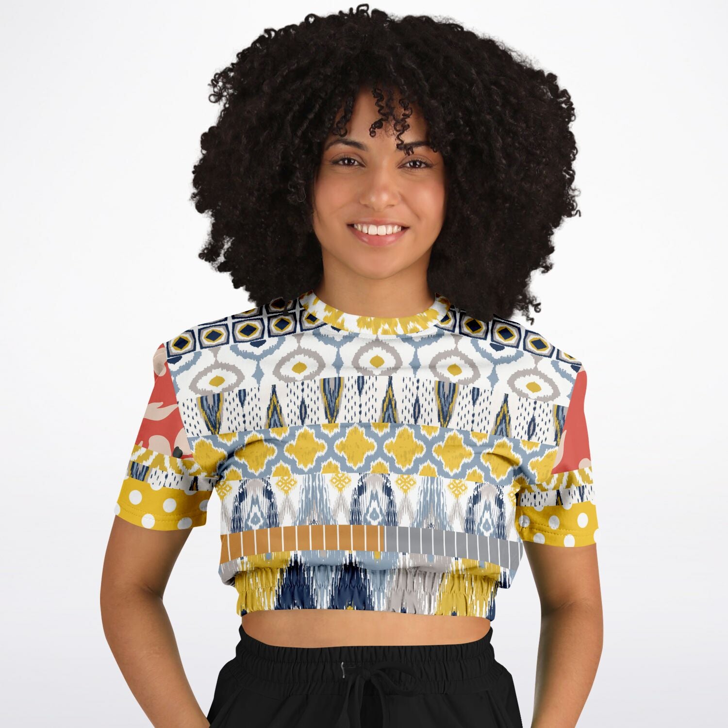 Tallulah Bankhead Elevate Patchwork Short Sleeve Eco-Poly Cropped Sweater