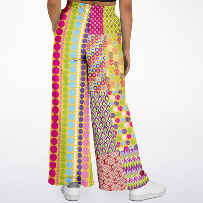 Hello Janis! Green Striped Patchwork Eco-Poly Wide Leg Pants