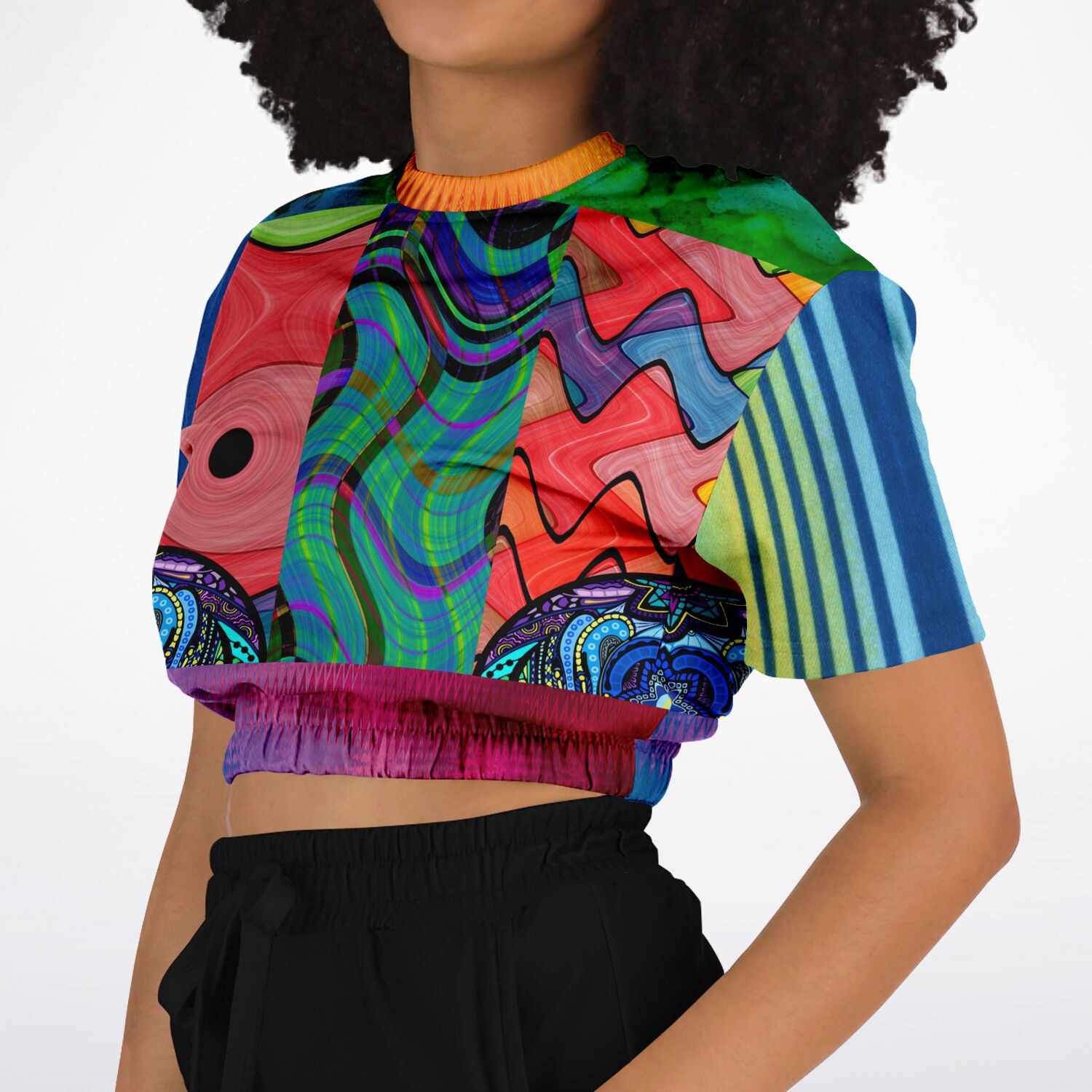 Me So Psychedelic Short Sleeve Eco-Poly Cropped Sweater