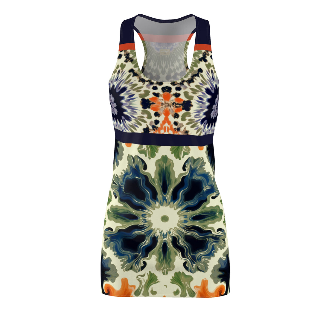 Green Mandarin Tie-Dye Floral Swirl Racerback Dress