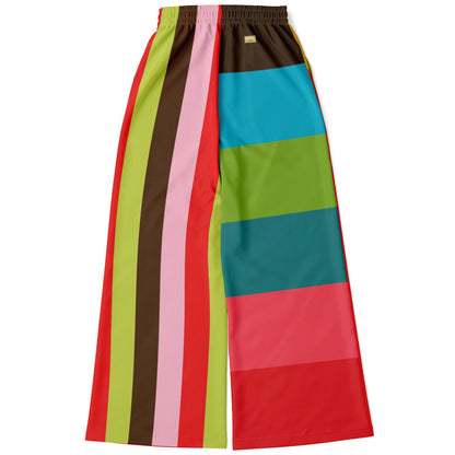 Watermelon Crush Rugby Stripe Eco-Poly Wide Leg Pants