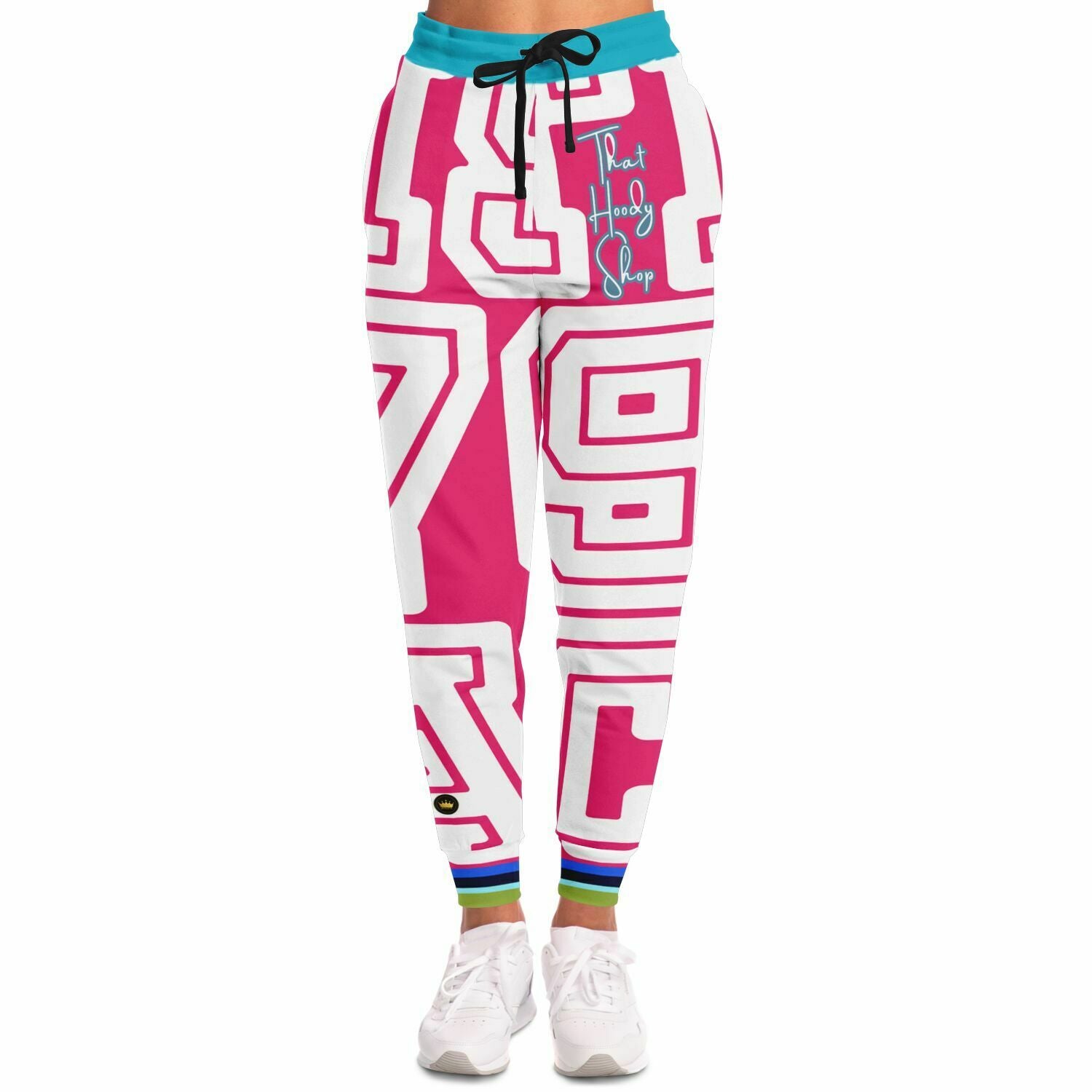 Monograma THS 1976 CA en joggers unisex de poliéster ecológico rosa fuerte 