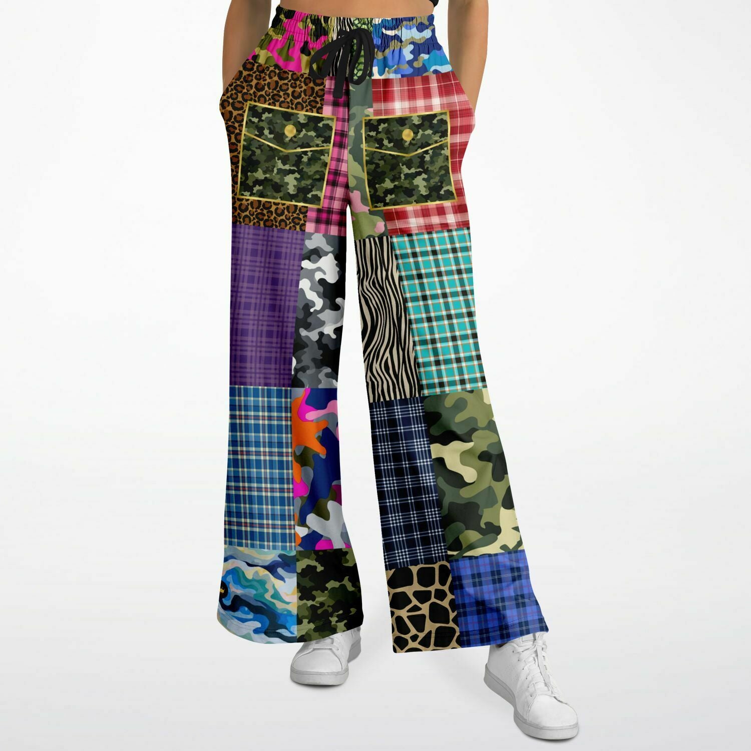 Hodgepodge Camo Plaid Animal Print Eco-Poly Wide Leg Pants