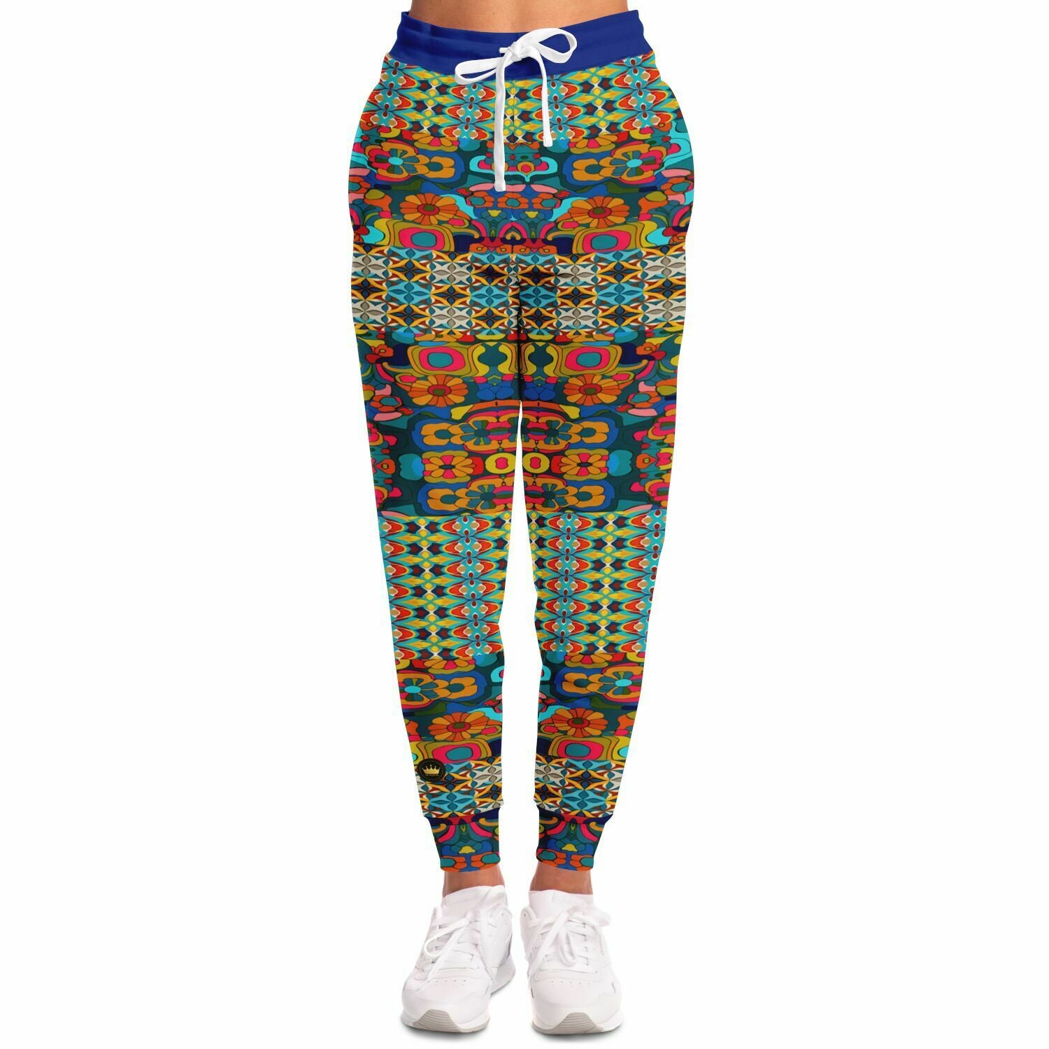 Joggers unisex de poliéster ecológico con diseño geométrico en azul de Cool Chick 