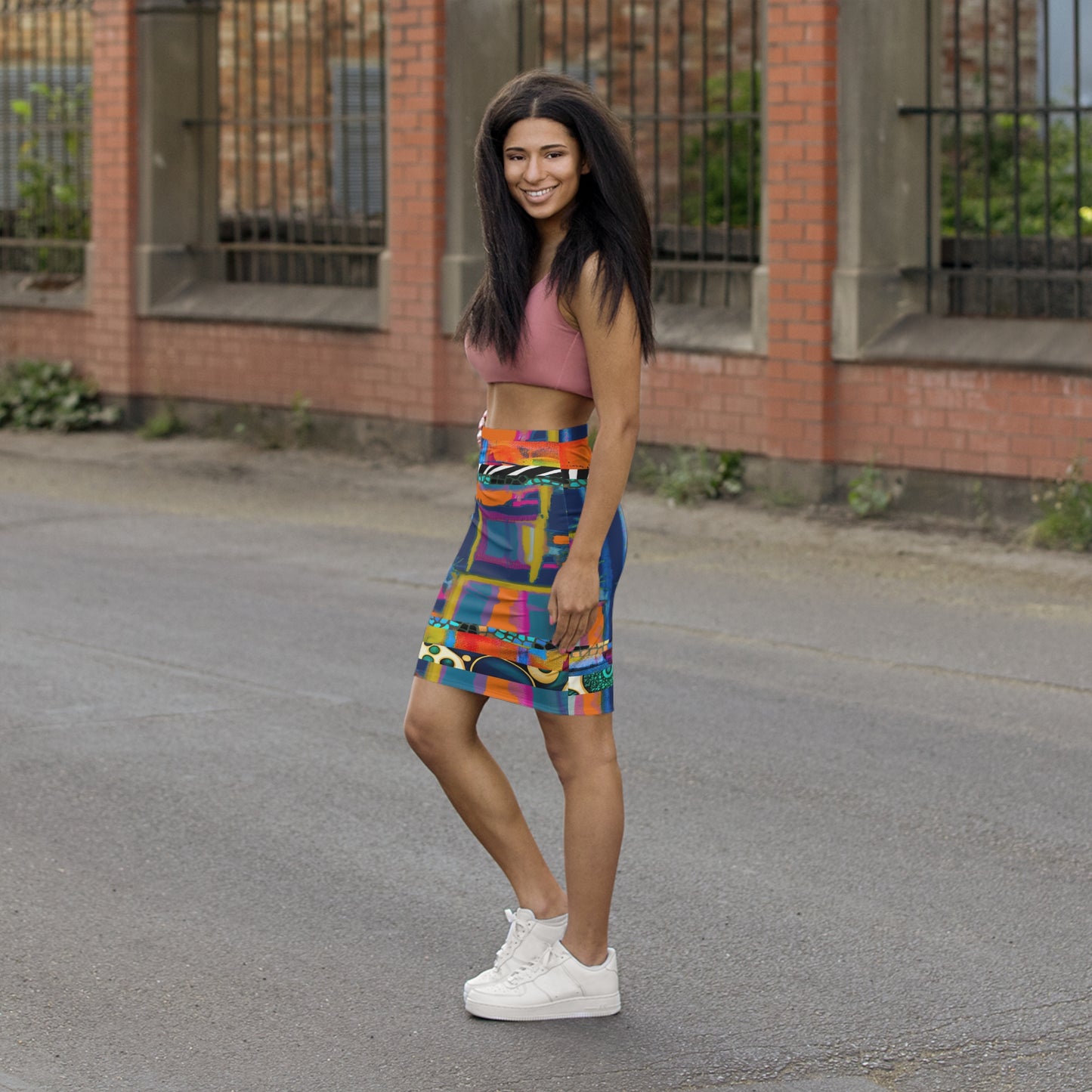 Girl with Attitude Denim Abstract Colorblock Mini Skirt