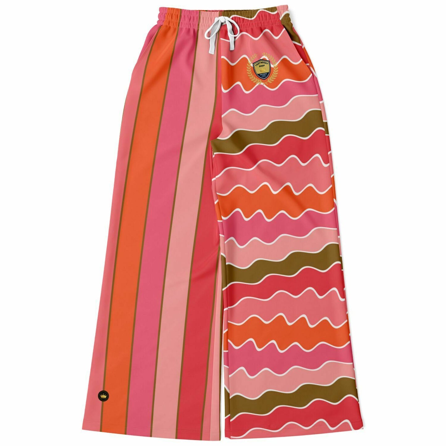 Coral Lipstick Rugby Stripe Eco-Poly Wide Leg Pants