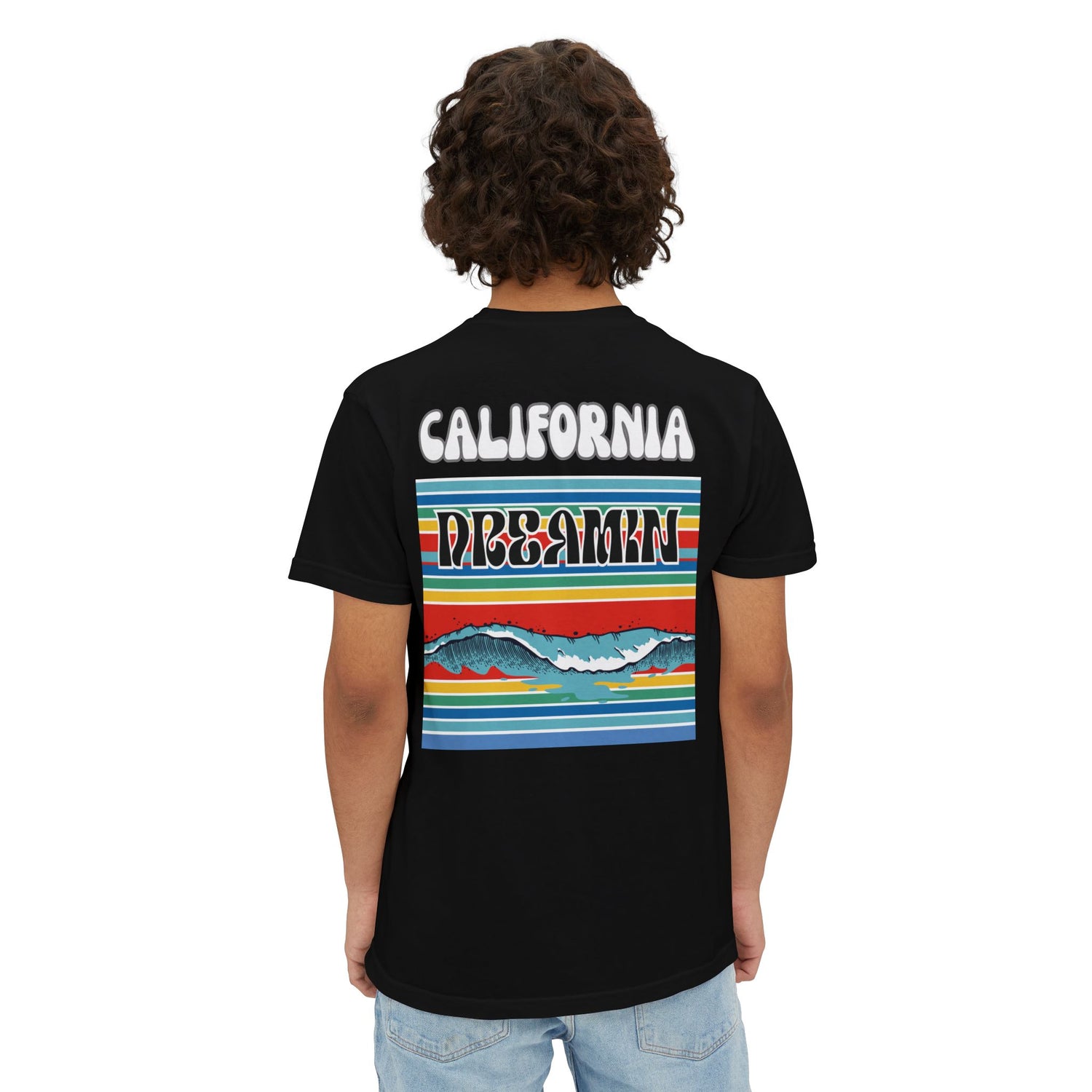 California Dreamin Ocean Wave Stripe Heavyweight Unisex Pocket T-Shirt