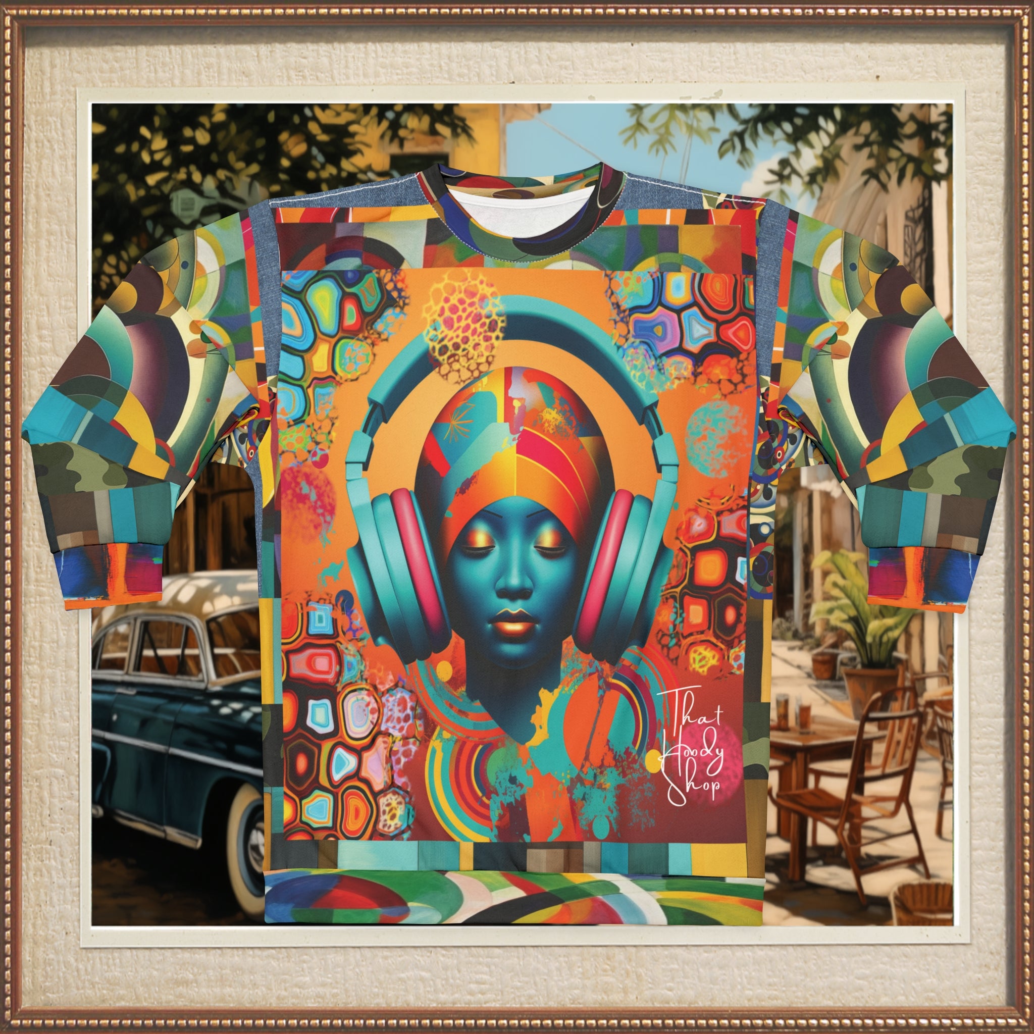 Afro Pop Girl in Headphones Unisex Sweatshirt (Gold Label)