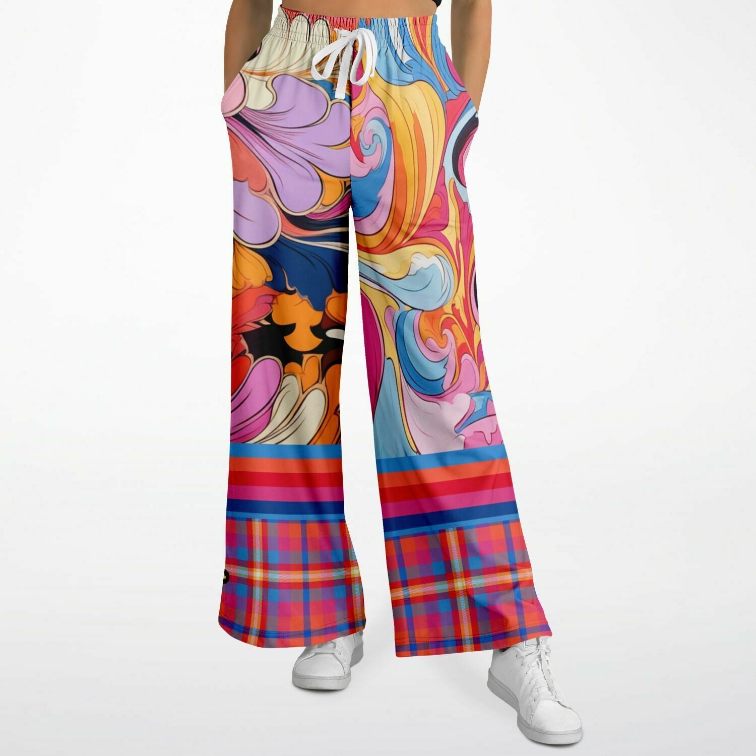 Haight Ashbury Wacky Floral Plaid Paisley Eco-Poly Wide Leg Pants